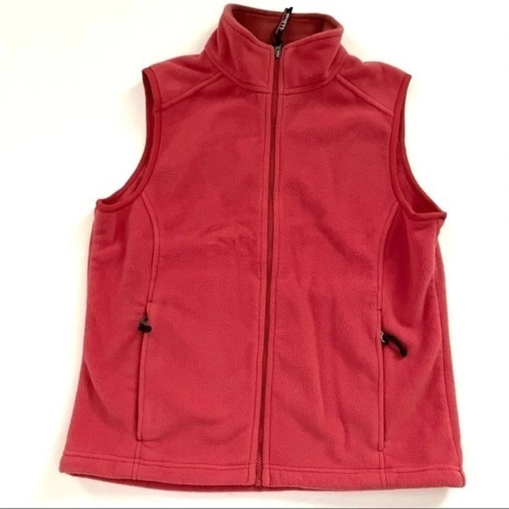 LL Bean Womens Full Zip Fleece Vest Coral Pink